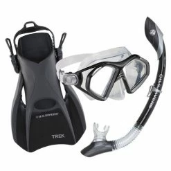 Flash Sale ???? U.S. Divers Admiral/Island Dry/Trek Snorkel Set Black/Silver ⭐
